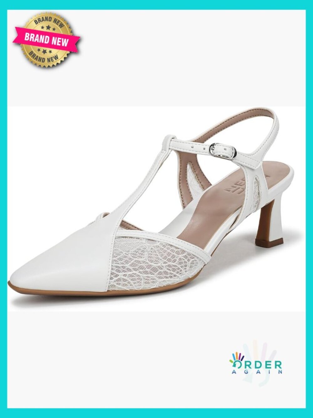 T-Strap Slingback Pumps Pointed Toe Flare Heel Adjustable Buckle Comfort Cushion